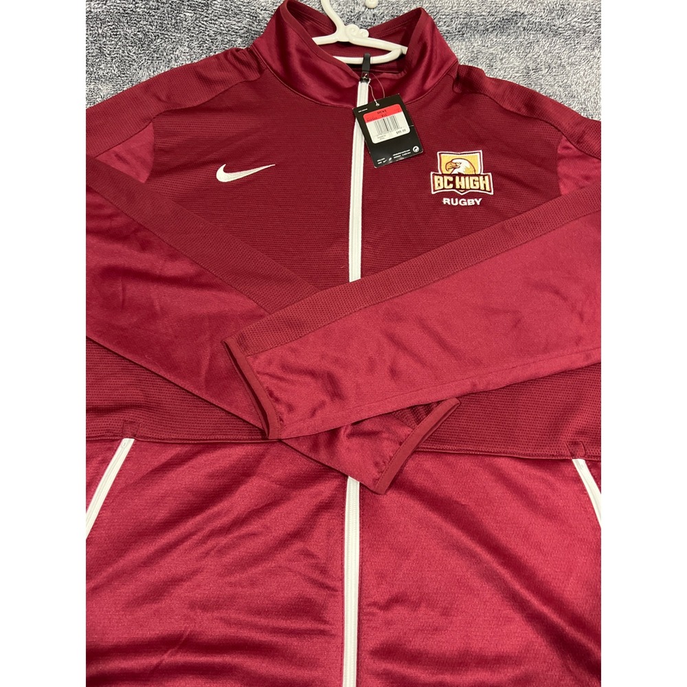 Nike Dri-FIT BC High Rugby Full Zip Track Jacket Mens Large Burgundy 803232-610